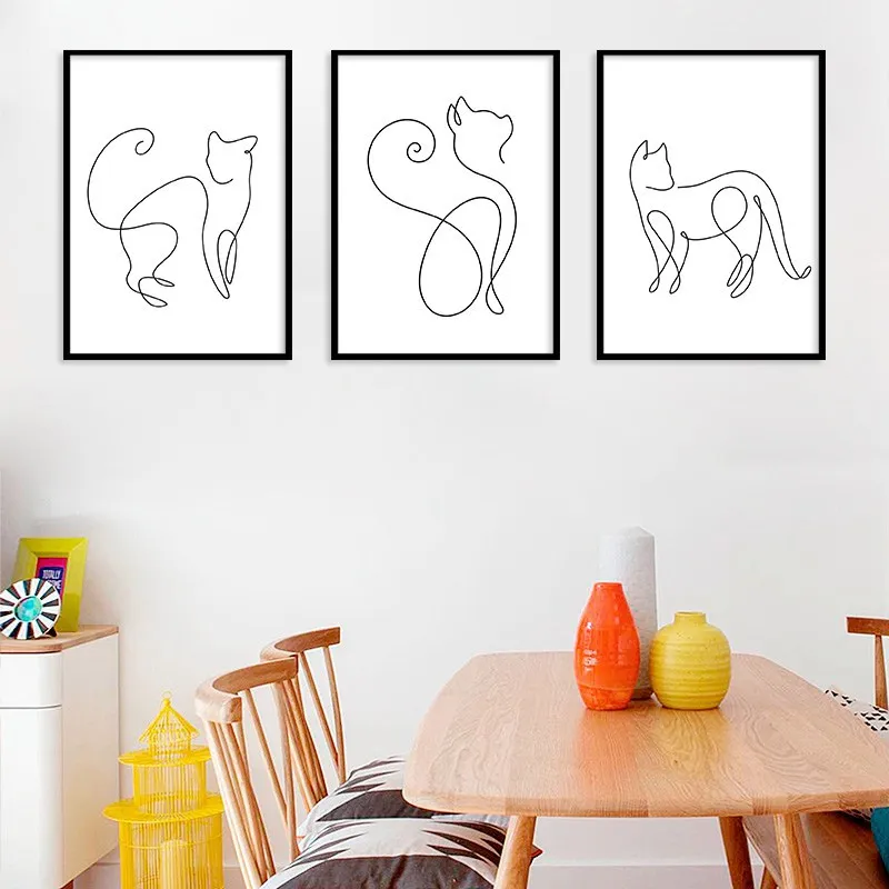 Nordijska Črno-Beli Plakat Skladu Mačka Živali Platno Slikarstvo Doma Okraski Visi Slikarstvo brez okvirjev Art Okras