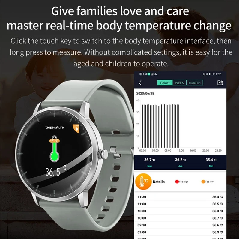 IWO PRO Pametno Gledati T9 Pametno Gledati Krvni Tlak, Srčni utrip Temperatura Spremljanje Športnih Braclet Band Smartwatch Za Android IOS
