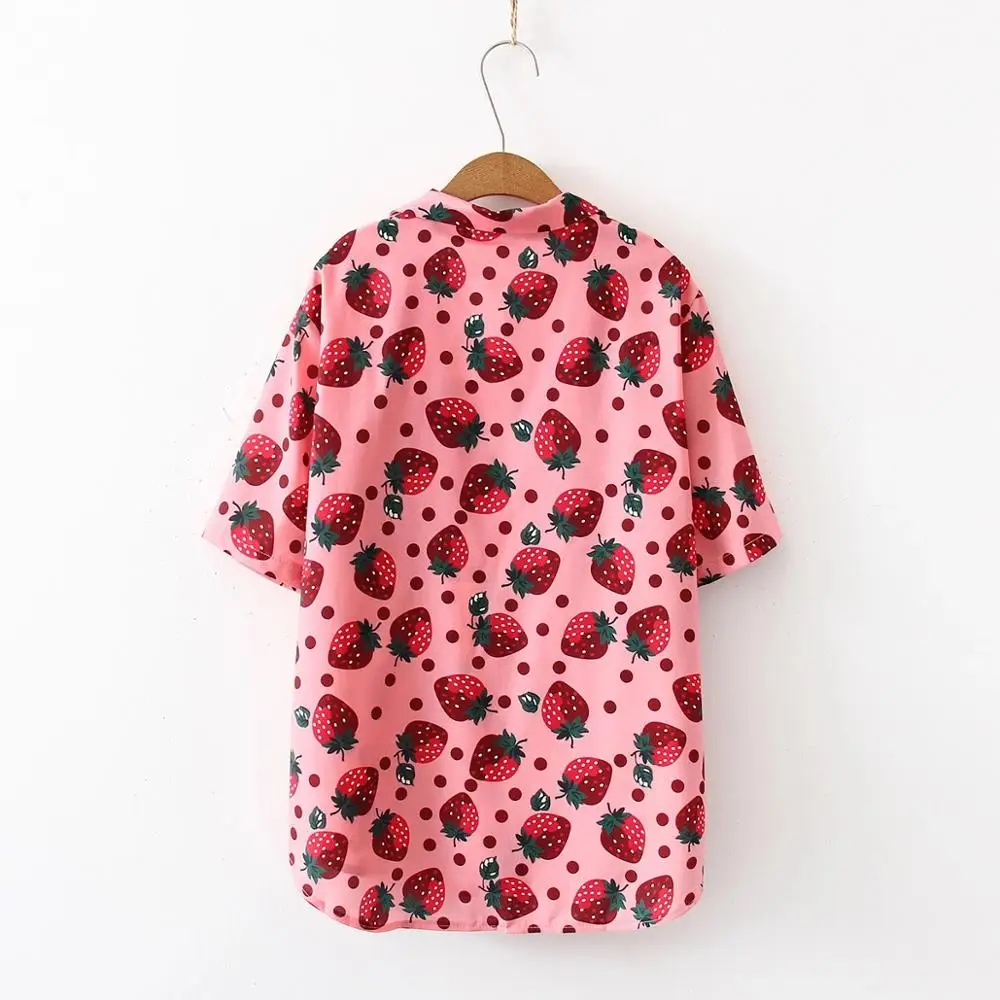 Blusa de manga corta con dibujo de lunares y fresas par verano, Camisa playera Harajuku par mujer, Estilo Hawaiano