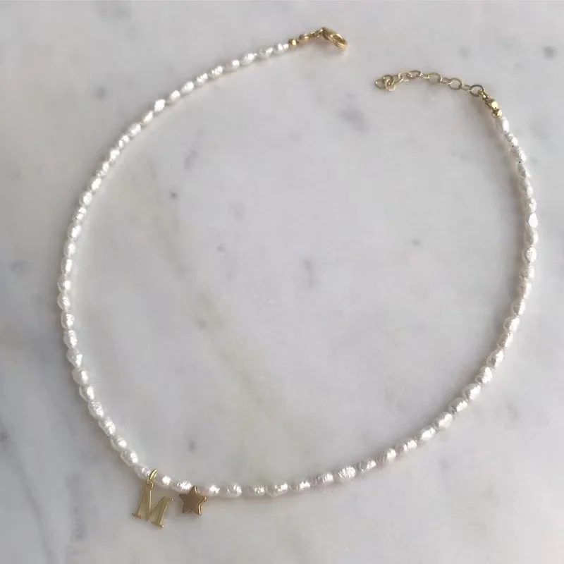 Po meri iz nerjavečega jekla pismo ogrlica naravnih sladkovodnih biserov žensk ogrlica pet opozoril star pribor boutique nakit