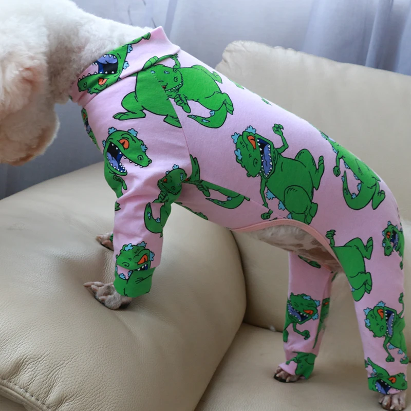 Hišni Pes Jumpsuit Psiček Obleko Tanko Elastično Pižamo Roza Natisnjeni Bombaž Obleke Za Majhne Pse Chihuahua Pudelj Domačo Rabo