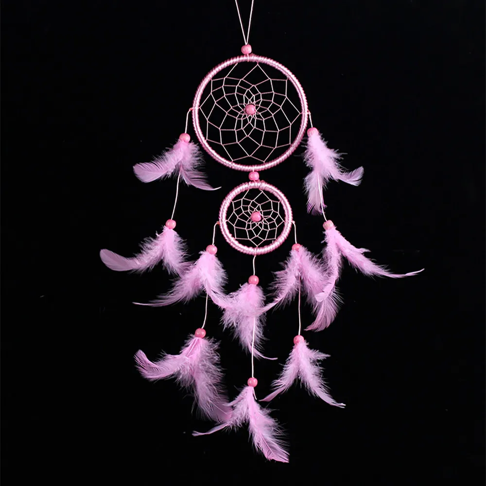 V indiji Ročno Black Lovilec Sanj, ročno Rattan Dreamcatcher s perjem za notranje stenske dekoracije Ornament