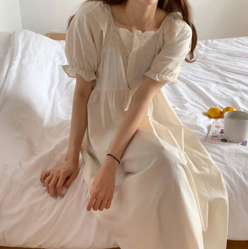 Ženske Nightdress Čistega Bombaža Poletje Novi korejski More Svoboden Srednje Dolžine Nightgown Domov Nositi Sleepwear Mid-Tele