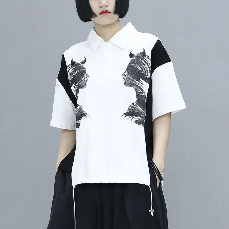 XITAO Vzorec Tiskanja Majica Fashion Nove Ženske Črno Bel Mozaik 2021 Poletje Boginja Fan Manjšinskih Svoboden Tee CLL1622