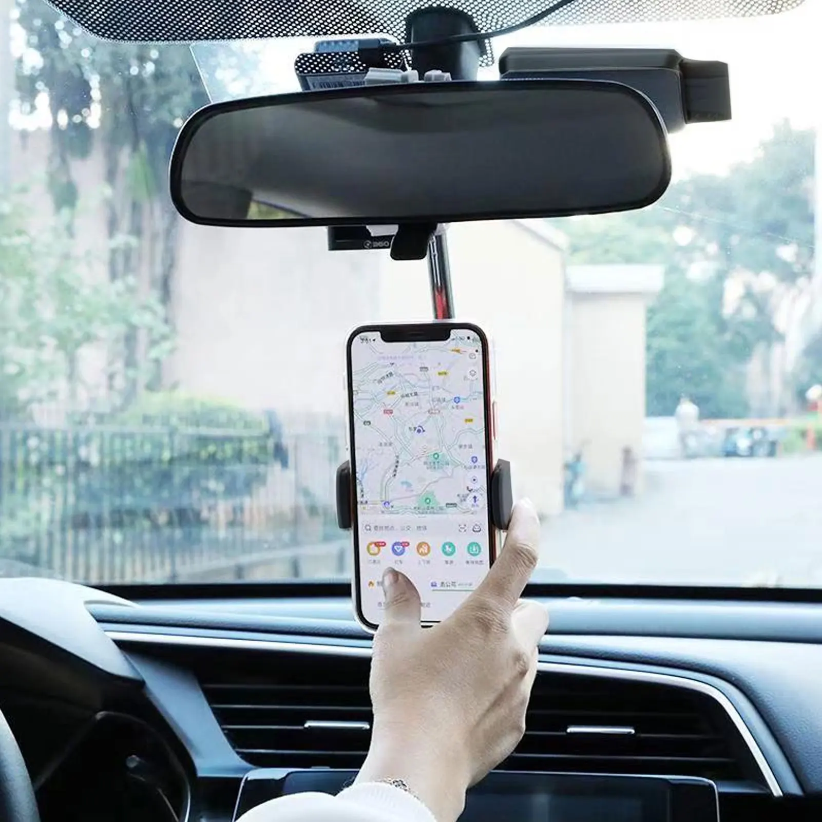 360 Stopinj Avto Rearview Mirror Nastavek Držalo za Telefon Za iPhone, GPS Sedež Pametni Telefon Držalo, Stojalo Za Samsung Za Huawei