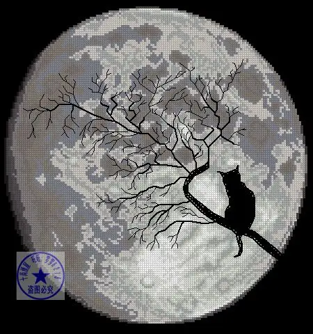 Brezplačne dostave vrh kakovosti lep šteje navzkrižno šiv kit kitty mačka na luno drevo noč