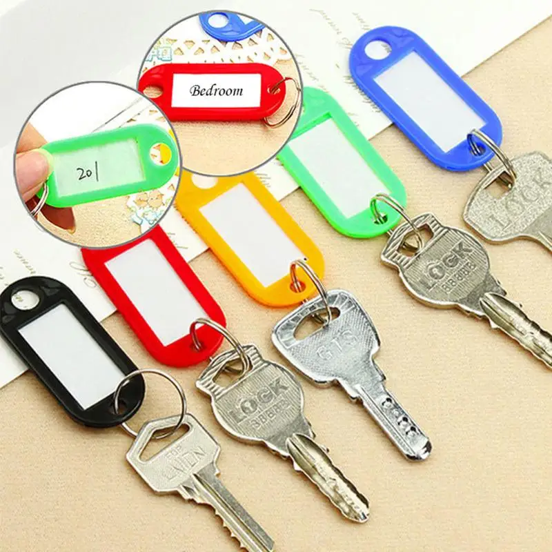 10Pcs/Veliko Mix Barve Plastike Keychain Tipko Oznake ID Oznaka Ime Oznake Kartica Nalepke Za obeske obeske za Potovanja