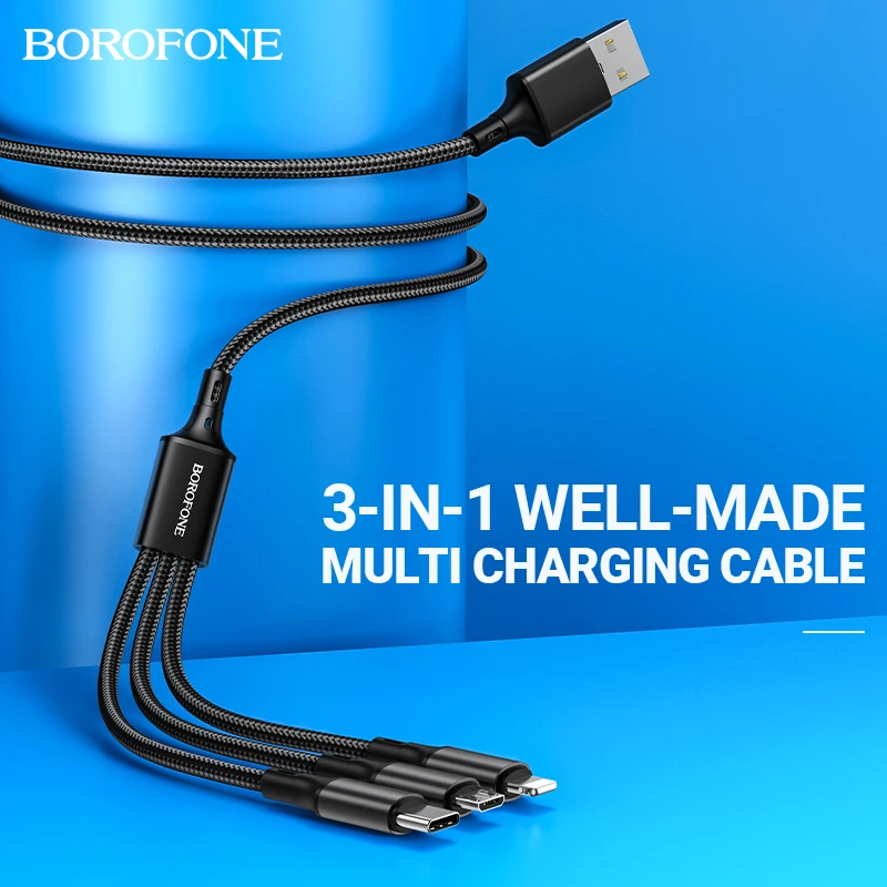 BOROFONE 3 v 1, USB Kabel 3in1 Za Strele Micro USB Tip C žice Za iPhone, Samsung Xiaomi USB C Polnilnik, Kabel, Hitro Polnjenje