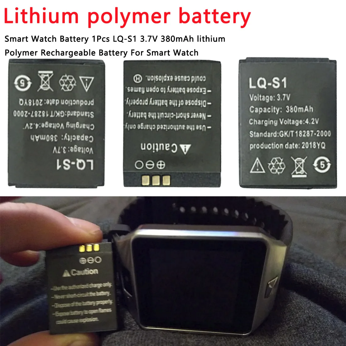 AhLithium-ion Li-polymer 1pcs 380m Smartwatch baterije za ponovno Polnjenje Litij-Polymer Li-po Baterija Za Smart Watch DZ09 QW09 A1 W8