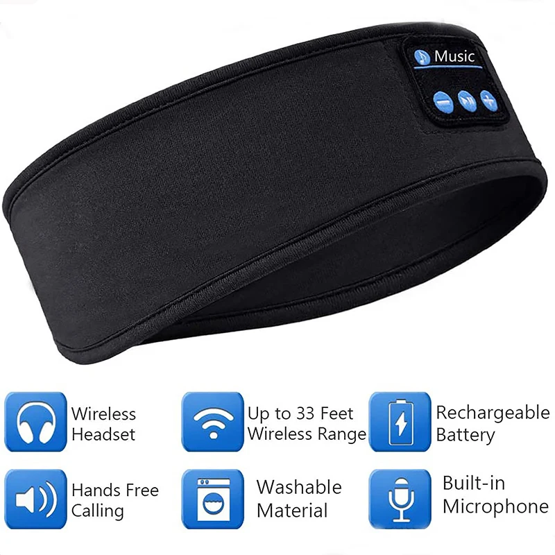 Bluetooth Sleeping Headphone Headband Thin Soft Elastic Comfortable Wireless Music Headphone Eye Mask For Side Sleeper 2021
