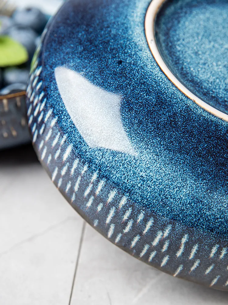Peč glazirane keramične posode za Nordijsko INS slog jedi ploščo žlico doma modra riž skledo, skodelica za juho skledo večerja ploščo
